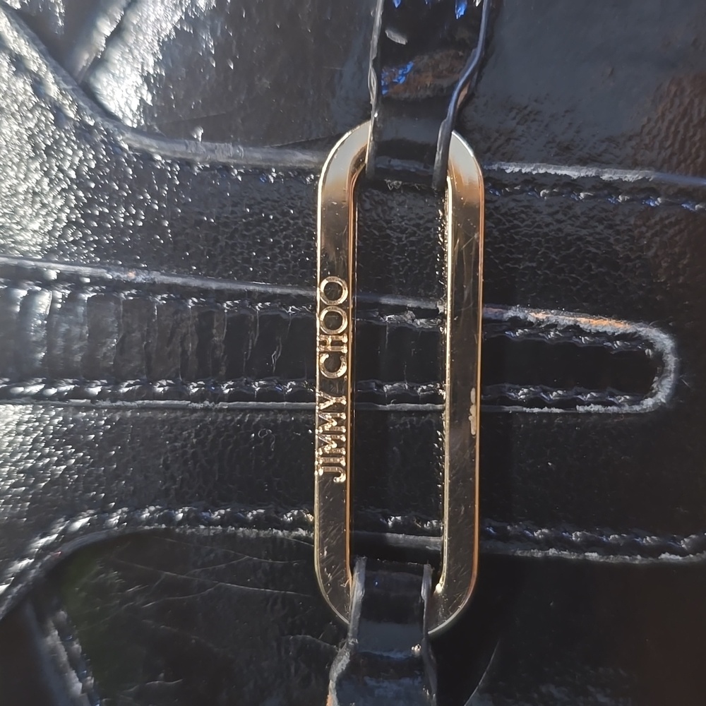 JIMMY CHOO TULITA  Crunch Black Patent  Leather Clutch/Wristlet - Picture 2 of 6
